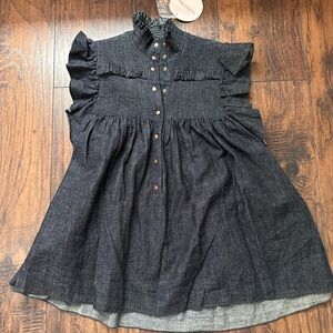 See By Chloe Black Ruffled Smocked Yoke Sleeveless Blouse